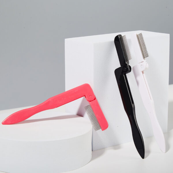 Black And Pink Double Color Eyelash Comb Steel Teeth For Delicate Eyelashes Curved Handle For Comfortable Grip Essential For Eyelash Shaping