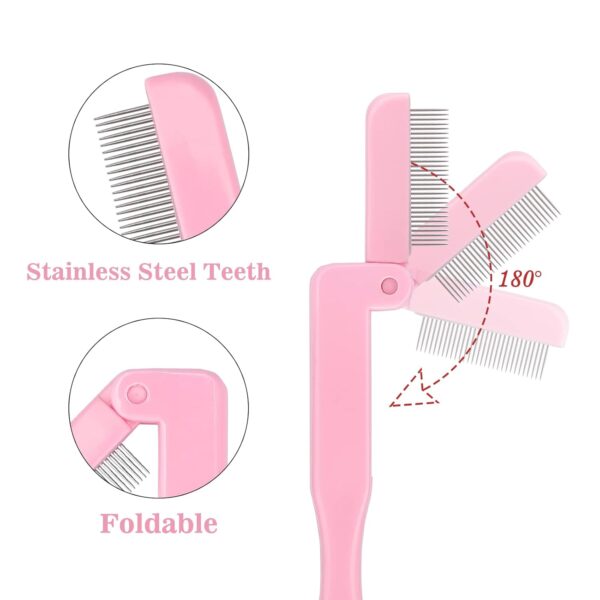 Black And Pink Double Color Eyelash Comb Steel Teeth For Delicate Eyelashes Curved Handle For Comfortable Grip Essential For Eyelash Shaping - Image 3