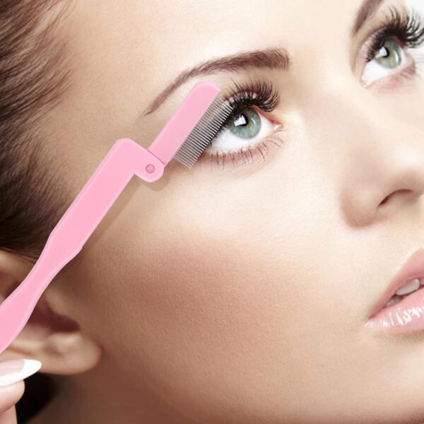 Black And Pink Double Color Eyelash Comb Steel Teeth For Delicate Eyelashes Curved Handle For Comfortable Grip Essential For Eyelash Shaping - Image 2