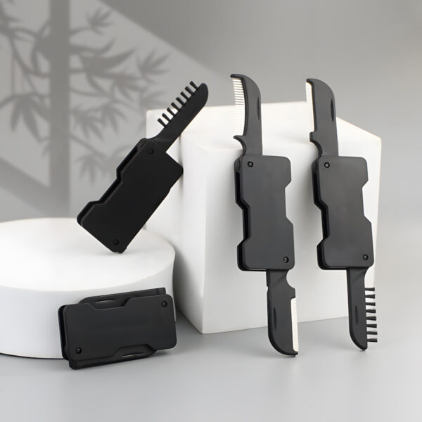 Sleek Black Multifunctional Folding Comb - Blade: Your Ultimate Grooming Companion